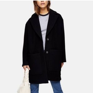 Topshop Black oversized coat 2 button front pockets collared